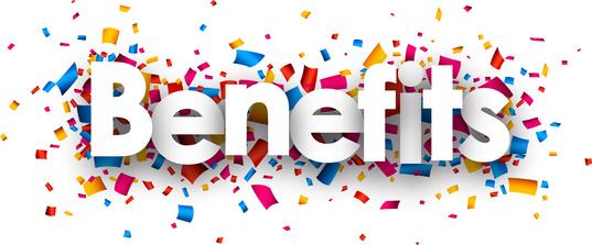 Benefits sign with colour confetti. Vector paper illustration.