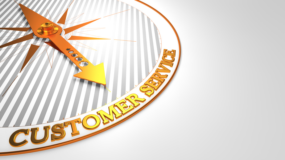 Customers Service on White with Golden Compass.