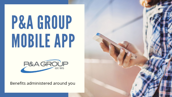 Woman using P&A Group mobile app.