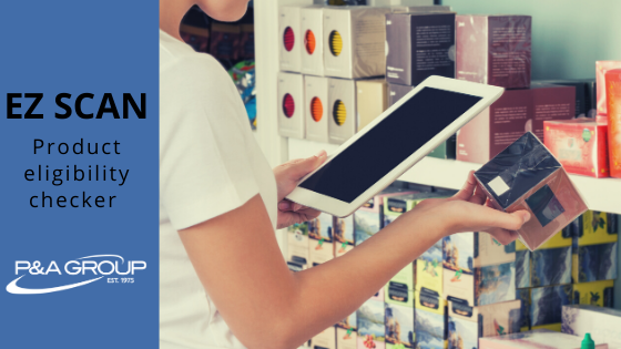 A participant uses P&A's mobile app to scan the barcode of a product to check whether it's eligible.